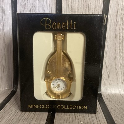 Brandneu Bonetti Mini Clock Collection Goldene Kontrabassgitarre Uhr