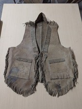 Vintage Western Cowboy Brown Leather Fringed Well Worn Vest DECOR ONLY