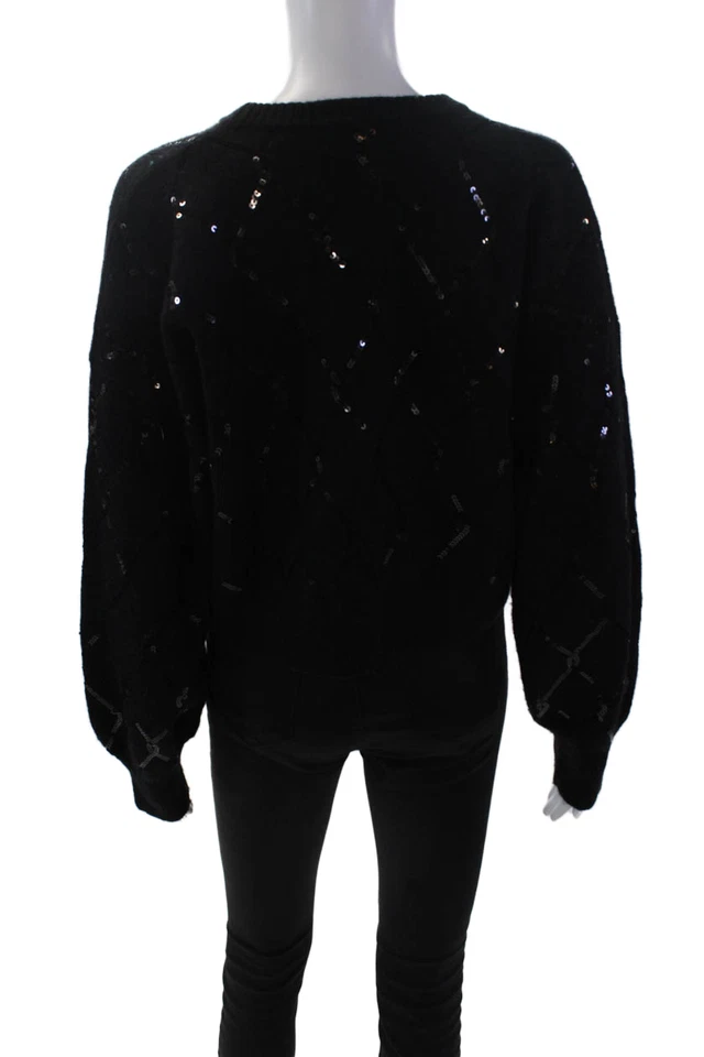 Splendid Womens Balloon Sleeve Sequin Embellished Sweater Black Size M - Image 3 of 4