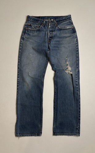 VTG Levi’s 501 Button Fly Distressed Blue Denim Jeans Size 29 x 30