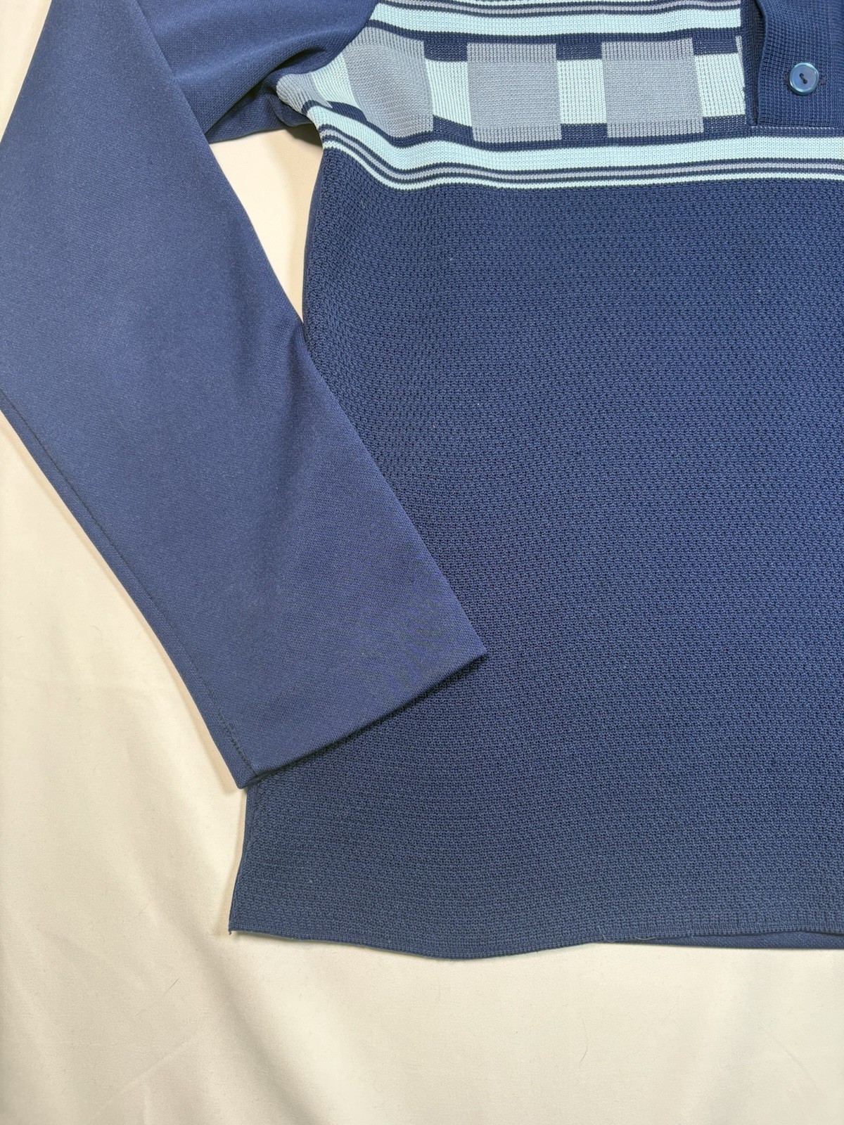 Vintage Sears Men’s Knit Polo Shirt Size 40 Blue Retro 1970s Long Sleeve image 7