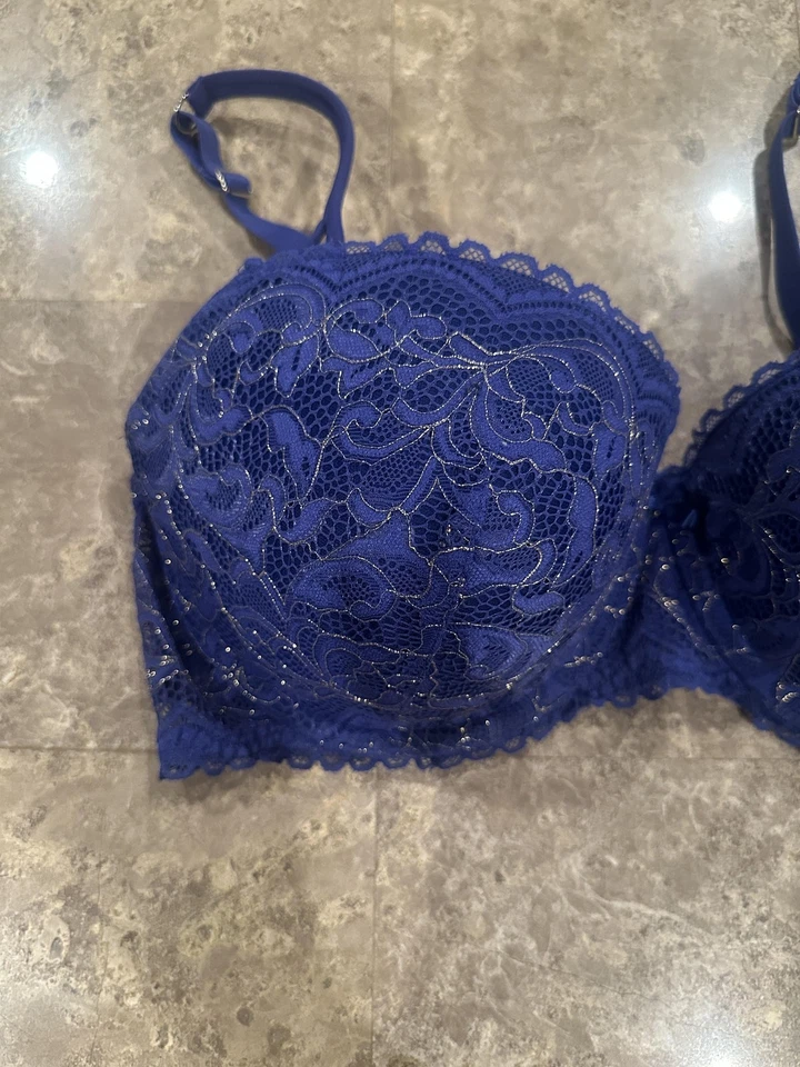 Sujetador Gilligan & O'Malley para mujer 36D azul balconette push up acolchado encaje con aros Foto 2 de 4