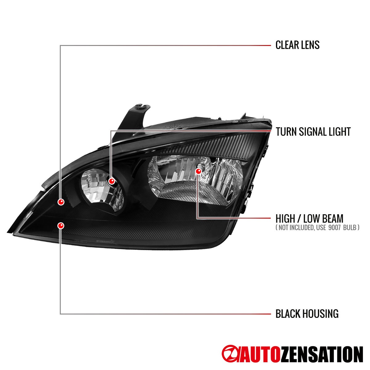 Fit 2005 2006 2007 Ford Focus ZX4 Black Headlights Assembly Fit 2005 2006 2007 Ford Focus ZX4 Black Headlights Assembly