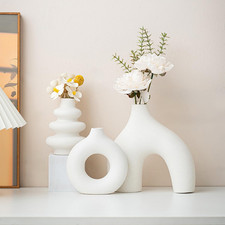 White Ceramic Vase Set of 3,Neutral Boho Nordic Minimalism Style Flower Vases fo