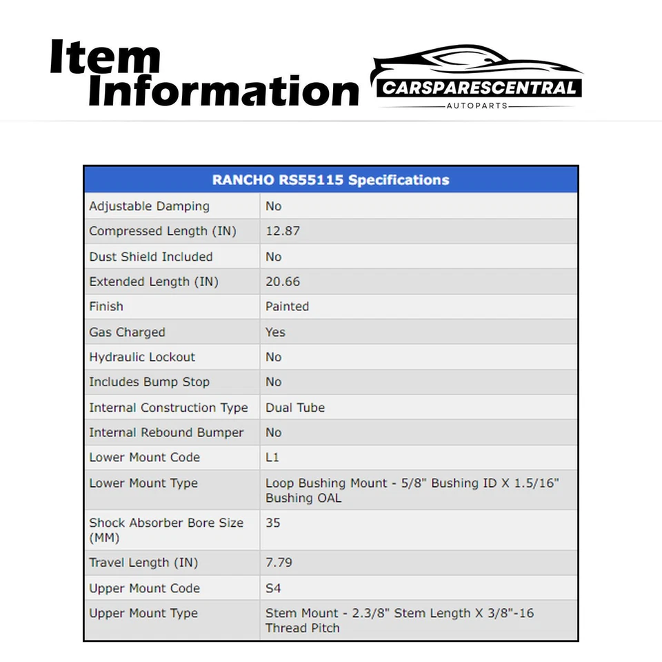 Front Inner Shock Absorbers Rancho 2PCS For 1978-1979 Ford F-150 4.9L 4WD RWD - Image 4 of 4