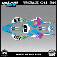 Graphics Kit for Kawasaki KX65 (1999-2024) KX 65 Throwback Series - Cyan