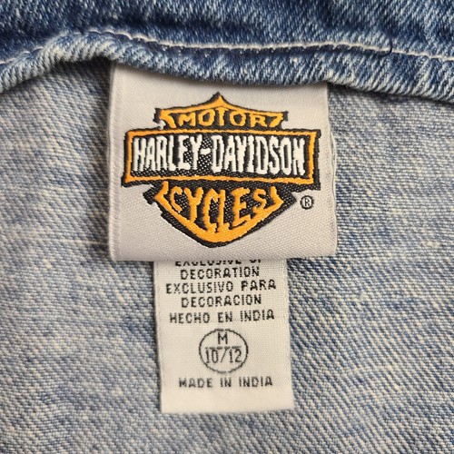 Vtg Harley Davidson Girls Embroidered Denim Jumper Dress Size M 10/12 Wing Patch - Picture 4 of 14