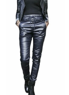 NWT Bevy Flog Shely Pants Size 24 Midnight Blue Vegan Leather Elastic Waist $209