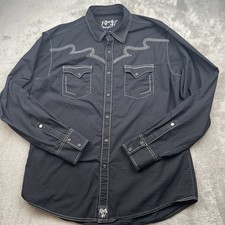 Rock 47 Wrangler Shirt Mens Sz XL Black With White Stitching Snaps Up Rockabilly