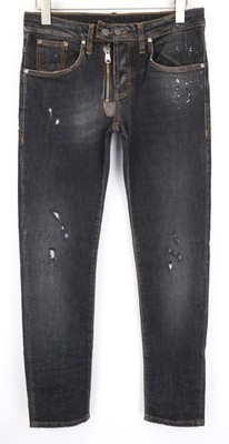 TAKESHY KUROSAWA Men Jeans W32 Slim Dark Grey Stretch Painted Washed I