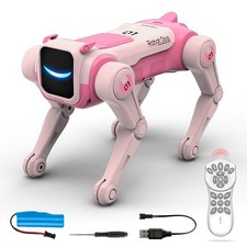 USA Pink AI Robot Dog Toy Voice Control RC Stunt Pet Music Dance Programming