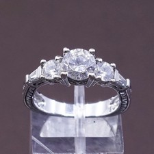 sz 6, vtg Sterling silver engagement ring, 925 w/ clear crystal ring