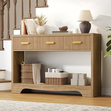 Fluted Console Table with Drawers, 47" Narrow Entryway Table with 3 Drawers a...