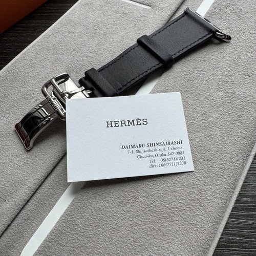 Hermès Czarny skórzany pasek Apple Watch do modeli 42mm-49mm Unisex - Zdjęcie 8 z 11