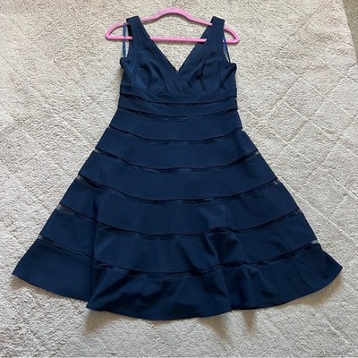 WHBM Shadow Stripe Fit & Flare Dress Wedding Guest Party Formal Whimsy Size 6
