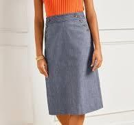 Talbots Denim Chambray A-Line Skirt 27" Lined Button Detail Pockets Size 12 NWT - Picture 1 of 12