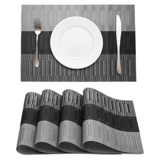 Black Placemats Set of 4 Heat-Resistant Washable Place Mats Non-Slip Vinyl Woven