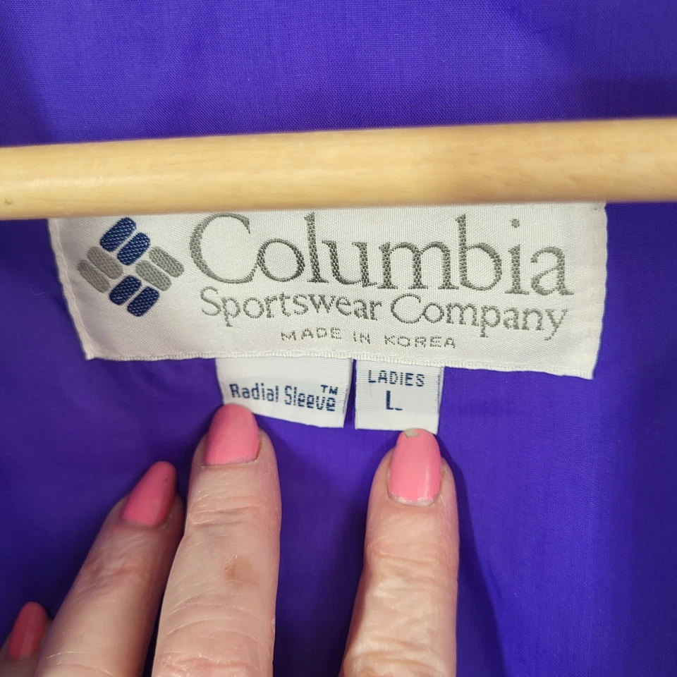 VTG 90s Columbia Radial Sleeve Jacket Teal Colorblock Women’s L Hooded Retro ski - Image 2 of 4