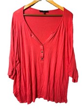 Fred David Woman’s Top Size 3x Coral V Neck 3/4 Sleeve Blouse Plus USA Made
