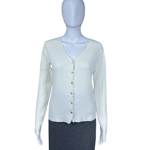 Vince Crochet Trim Linen Blend Knit Cardigan Sz Small Old Money Quiet Luxury - Picture 3 of 19