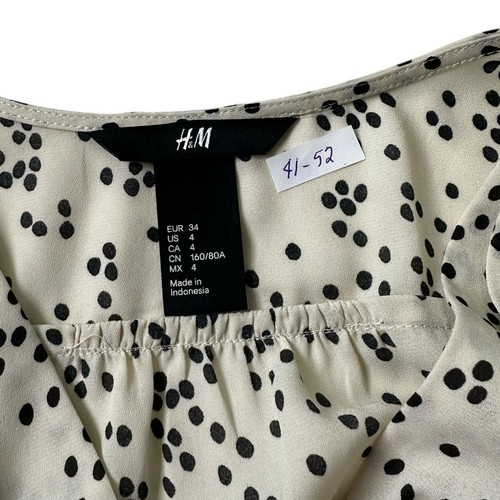 H&M Ivory & Black Dotted Semi Sheer Blouse Women Top Size 4 | 41-52 - Picture 5 of 7