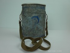 Antiguo cubo de cebo/minnow galvanizado Pal de colección con clip en correa de transporte