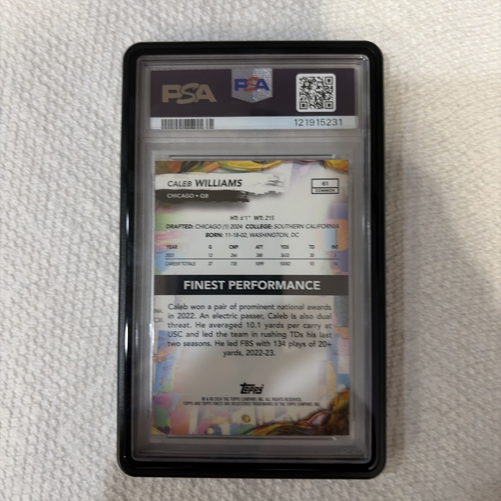 2024 Finest Caleb Williams Checkerboard Rookie Refractor PSA 10  view 2