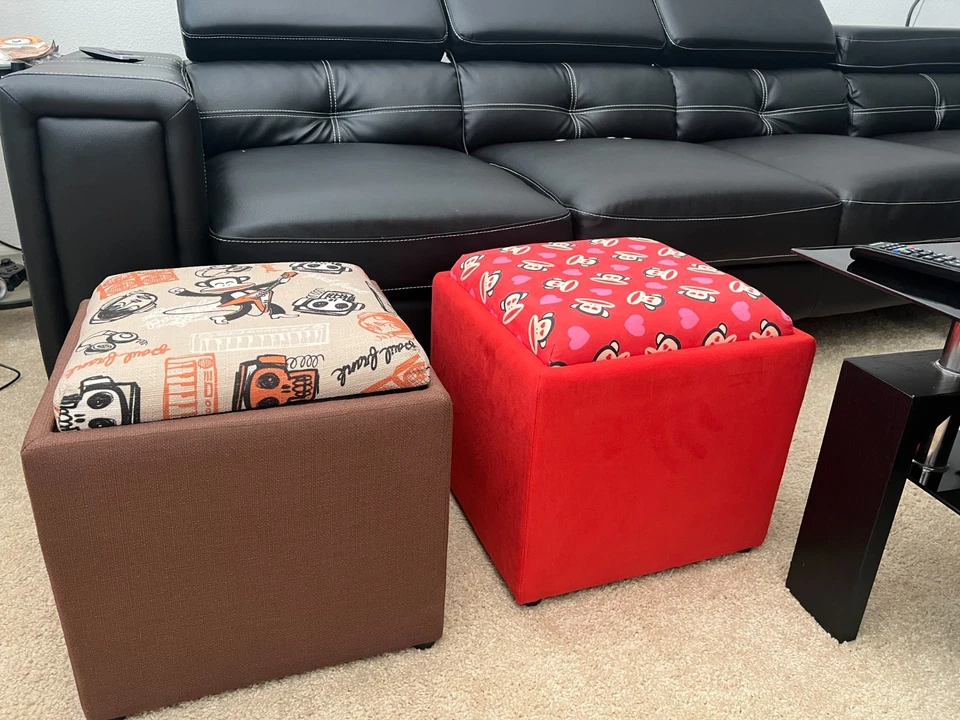 Banco de almacenamiento otomano original Paul Frank caja asiento pie taburete cubo marrón o rojo Foto 4 de 4