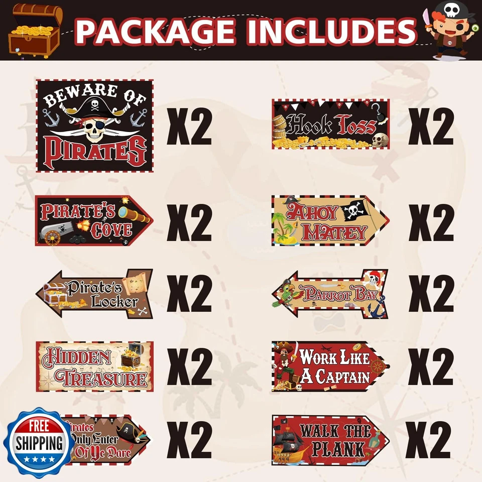 Abilat 20 peças placas de festa pirata decorações cuidado com piratas festa direção - Imagem 2 de 4