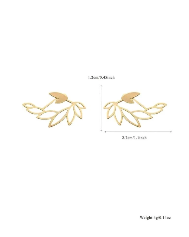 Gold Ear Jacket Earrings 14k Leaf Heart Jewelry Birthday Gifts For Women - Image 2 of 3