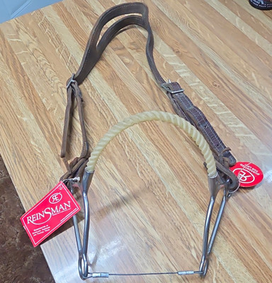 Reinsman Western Horse Bit w/ Leather Headstall + Rope Noseband Beetle Hackamore