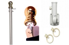 6 ft 2 pc WHITE Tangle Free Spinning Flagpole KIT 1" Pole 13 Position Bracket