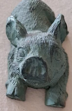 Laying Stretching Pig Hog Swine Statuary Blue/Green Sculpture Garden Memorial