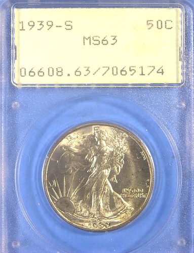 1939 S WALKING LIBERTY HALF DOLLAR PCGS MS 63 OLD GREEN PCGS RATTLER HOLDER - 第 1/4 張圖片