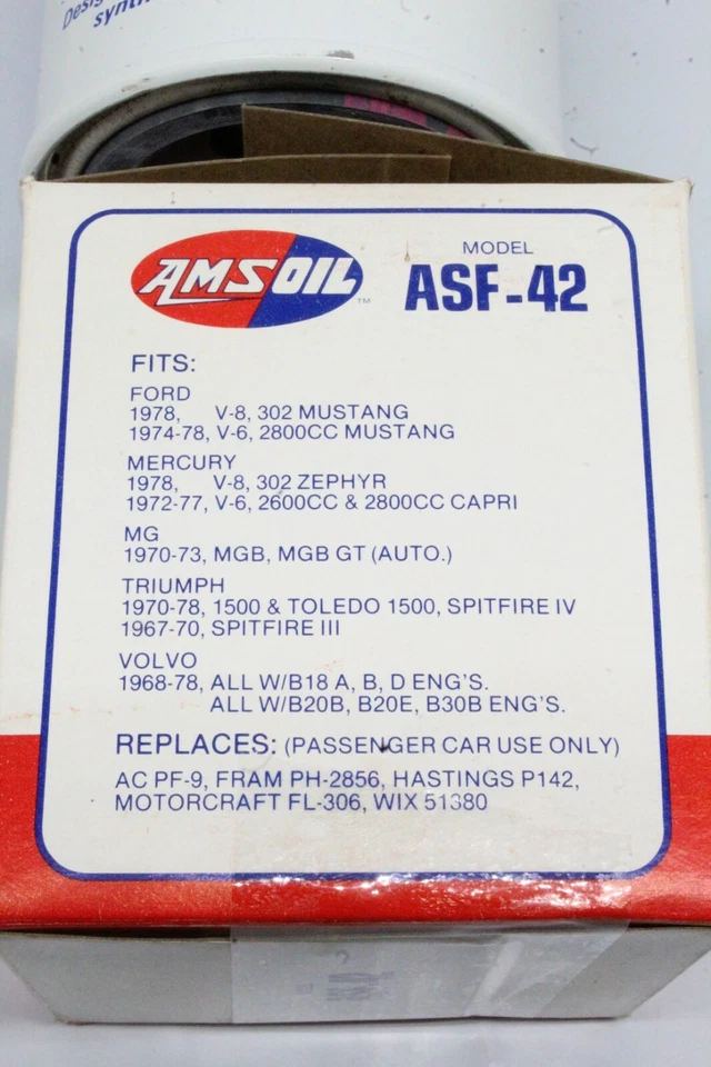 Antiguo filtro de aceite de motor Amsoil ASF-421968-1978 Ford Mercury MG Volvo ver fotos Foto 2 de 4