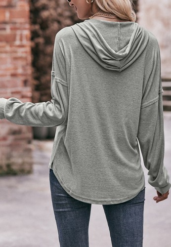 Drop Shoulder Button Front Hooded Sweater - Bild 12 von 30