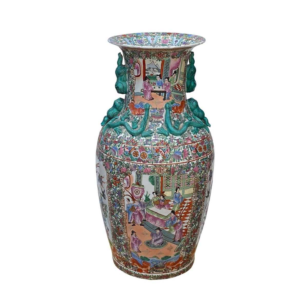 Chinese Hand Made Pink Turquoise House People Scenery Graphic Vase ws2168S Chinese Hand Made Pink Turquoise House People Scenery Graphic Vase ws2168S