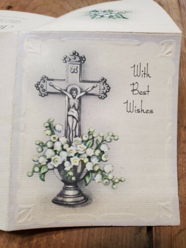 Antique Embossed Greeting Card Best Wishes Small Religious Card Never Used - Picture 2 of 7