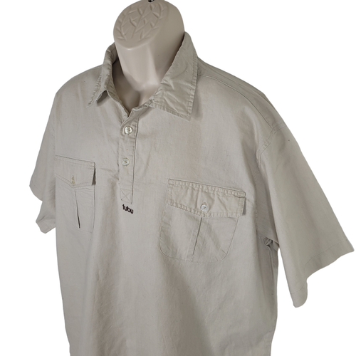 Vintage FUBU Button Shirt Mens Size 2XL Tan Streetwear Embroidered Logo Collared - Picture 3 of 9