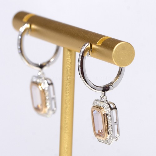 Morganite and Diamonds Dangle Earrings in 18K White Gold - Picture 2 of 6