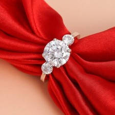 Art Deco Three-Stone Round Cut Lab Created Diamond 925 Silver Engagement Ring