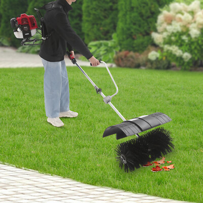52cc 2 Stroke Backpack Sweeper Broom Gas Power Brush Snow Artificial Grass Clean