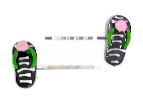 Flip Flop Shoes BLACK Handmade Bobby PIn Hair clips - Set of 2