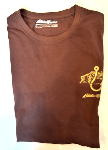 Eddie Bauer Mens Large brown tshirt with fish on back, logo on front - Picture 7 of 7