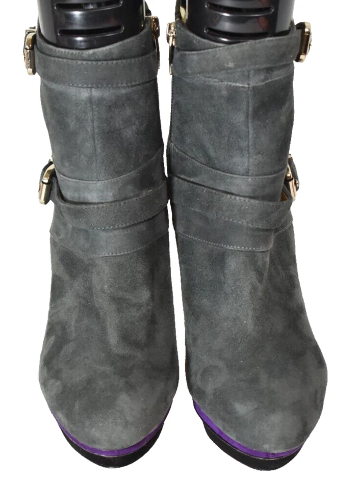 Mujer Carollina Espinosa Gris Elliot Doble Hebilla Stiletto Plataforma Botas 8 M Foto 3 de 4
