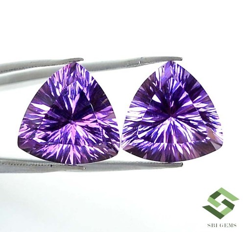 Natural Amethyst Trillion Concave Cut Pair 12x12 mm 10.62 CTS Faceted Loose Gems - Picture 3 of 7