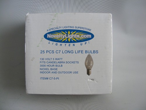 Novelty Lights Lot 25 C7-5-PI Red 5 Watt Candelabra Base Light Bulbs ½" Base - Picture 1 of 9