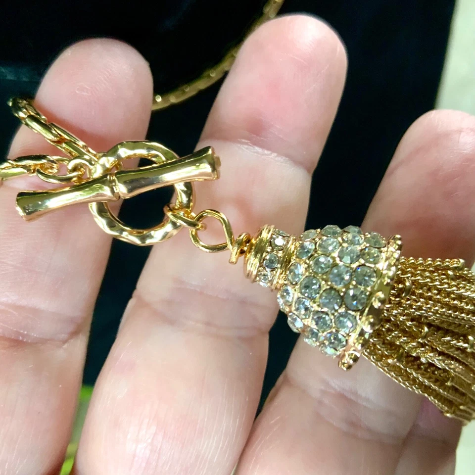 COLLAR LILLY PULITZER NUEVO CON ETIQUETAS “FRONDAS” 🩷CADENA ORO BORLA/TOGGLE ⭐️ CRISTAL Foto 4 de 4