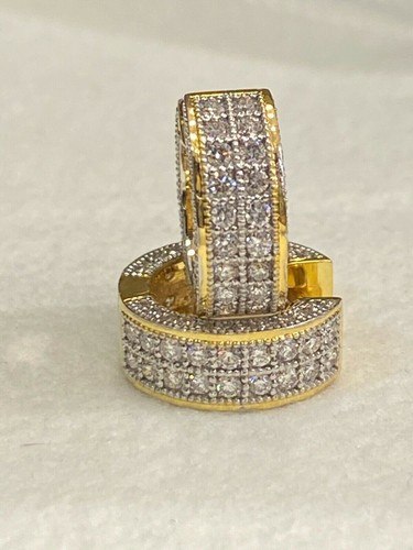 Pave 1.80 Cts Round Brilliant Cut Diamonds Petite Hoop Earrings 14ct Yellow Gold - Picture 15 of 15