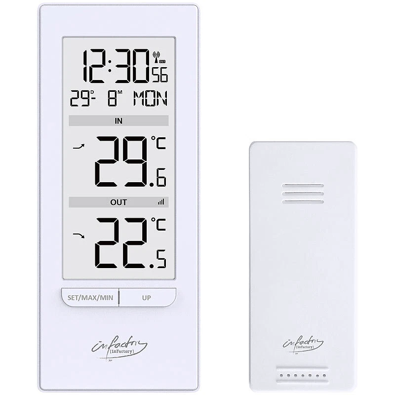 infactory Digitale Temperaturstation mit Innen-/Außenthermometer, Funkuhr, weiß - Bild 4 von 4